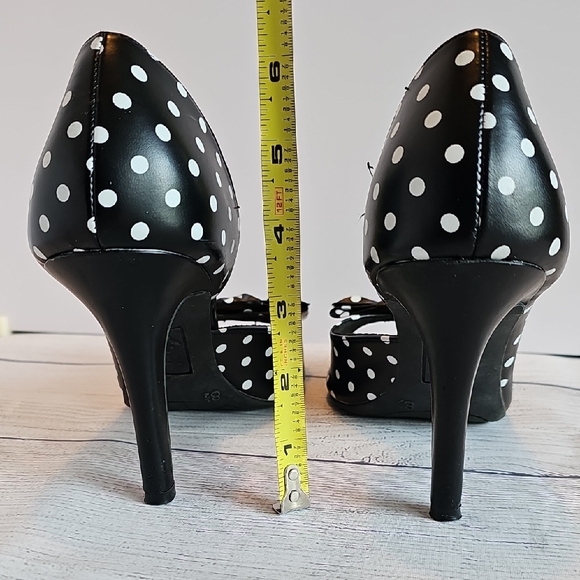 FIONI Black & White Open Toe Polka Dot Heels Size 8.5 - Picture 4 of 11